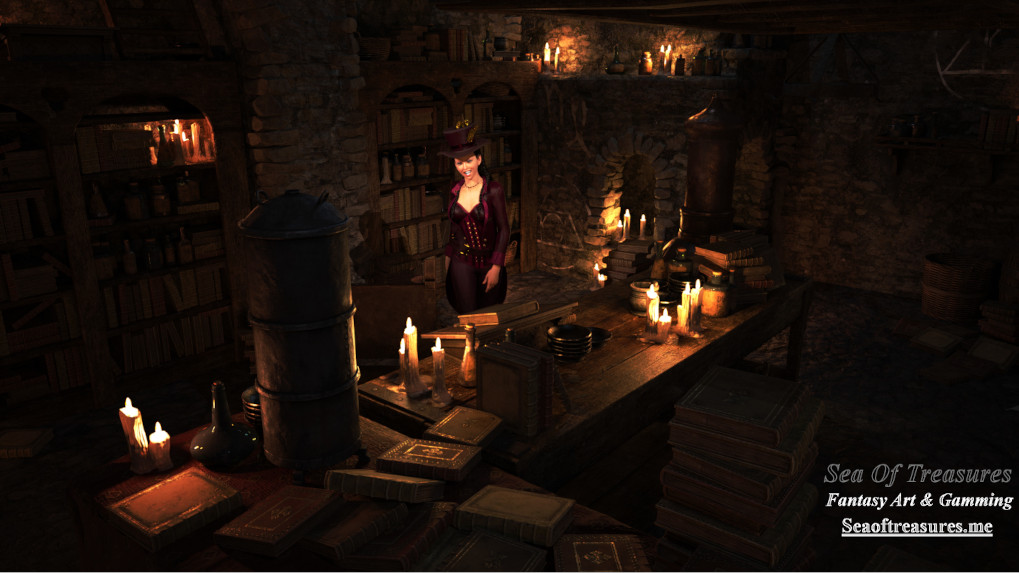 Fantasy Art: The Fantasy Alchemist’s Smile in the Candlelit Study