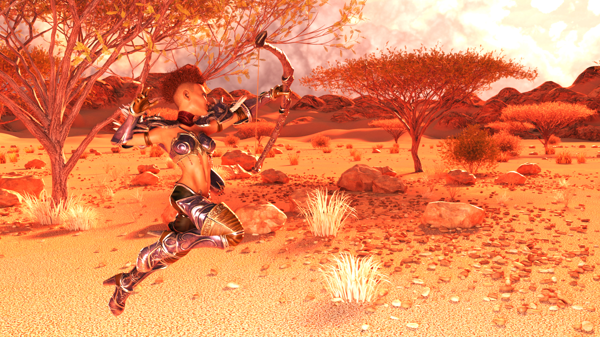 Fantasy Art: Desert Halfling’s Fiery Shot at Dusk